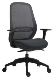 Kancelárska stolička, s opierkami, čierne čalúnenie, sieťové operadlo, čierny podstavec, MAYAH "Mid Chair II", čierna